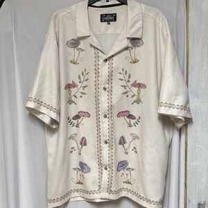 Good Vibes Men's Cream Shirt with Mushroom Embroidery